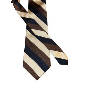 Faconnable Brown, Tan, & Black Striped Handmade in France Necktie